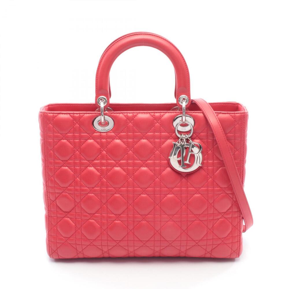 Dior Lady Cannage Handbag Leather Red